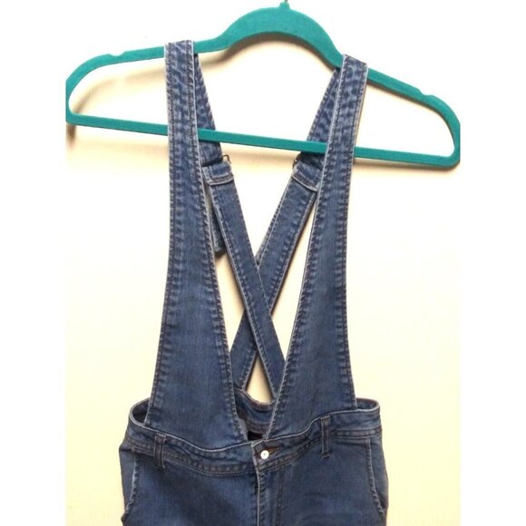 TINSELTOWN Bib Overalls Sz 9 W32 Denim Stretch wide leg Hipster Romper light blu - Picture 3 of 11